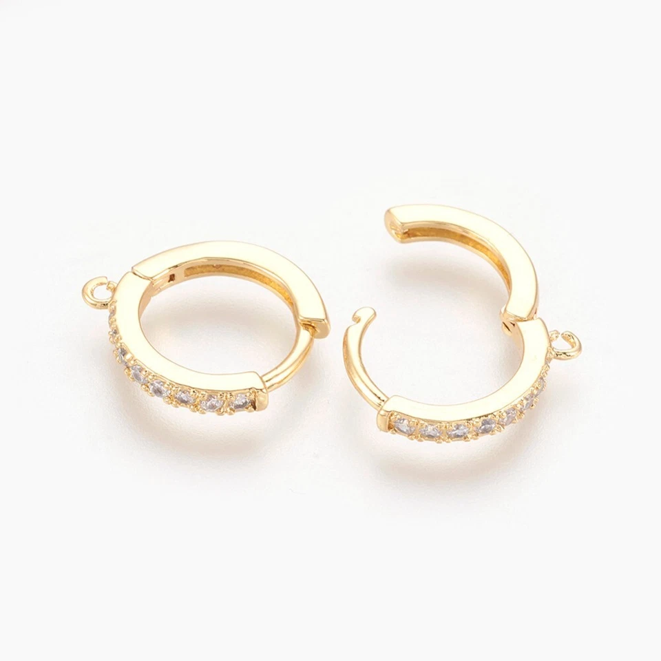 1coppia base orecchini a cerchio ottone con zircone  16x14mm placcato colore oro - Immagine 1 di 1