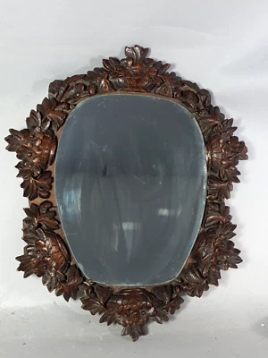 Miroir dans rare cadre ancien bois sculpté ciré 49x41 cm daté 1862 signé SB574 - Photo 1/4
