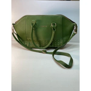 Bebe Womens Satchel Handbag Green Studded Adjustable Strap Zipper Top Handle - Picture 1 of 4