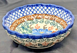 4.5” Bowl Ceramika Artystyczna Signed & Numbered Unikat Poland Blue Green Ochre - Picture 1 of 5