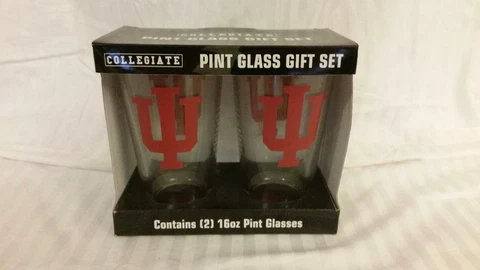 NCAA Indiana University Hoosiers 16oz Pint Glass Gift Set of 2 NEW Cover