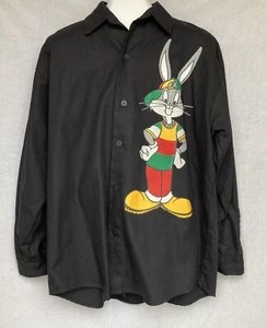 Camisa frontal de colección Bugs Bunny con botones de hip hop negra para hombre grande hecha en EE. UU. - Imagen 1 de 12