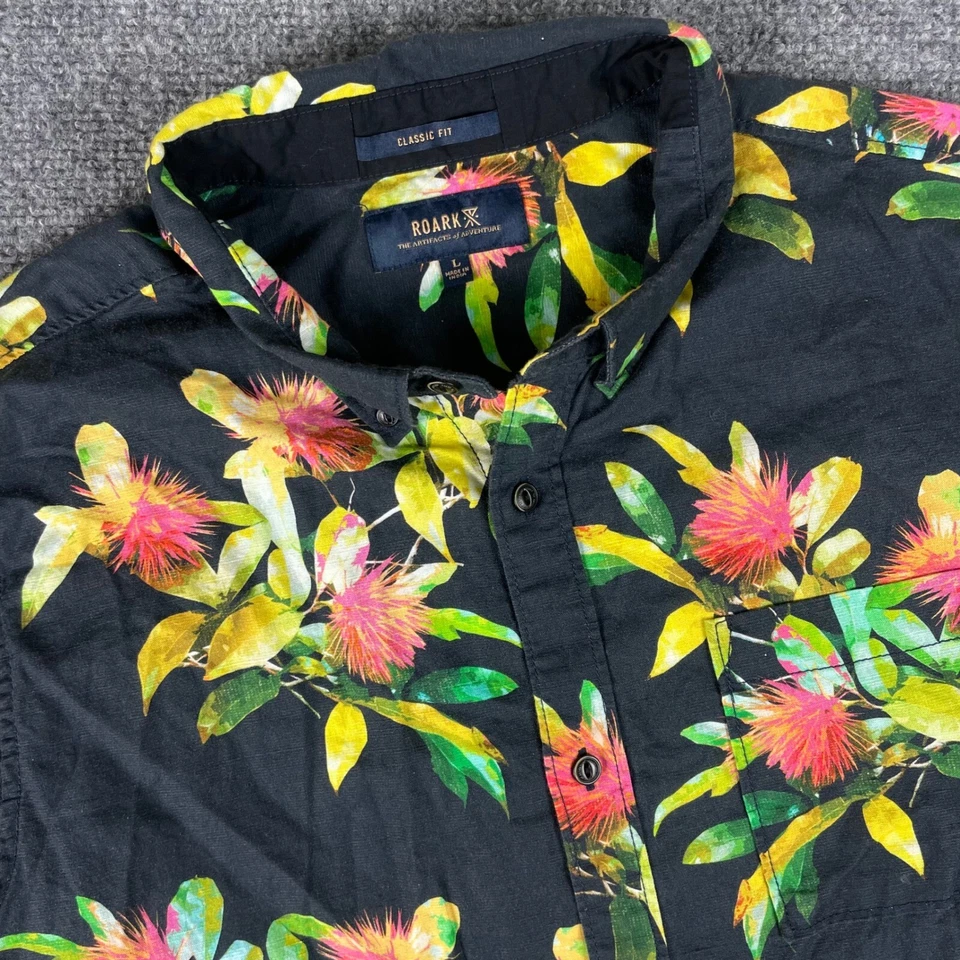 Camisa Roark Grande Negra The Artifacts of Adventure Floral Manga Corta RW592 Hombres Foto 1 de 4