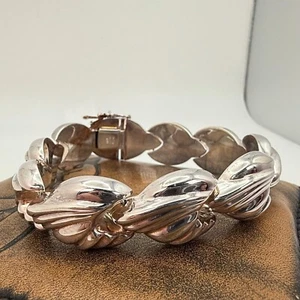 Vintage 925 Sterling Silver Italian Conch Shell Shape Bracelet Size 7.5'' (29g) - Picture 1 of 4