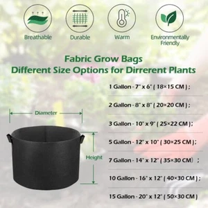 10PCS 1/7/10/15Gal Fabric Plant Grow Bags w/ Handles Vegetable Garden Soil Pot - Picture 1 of 16