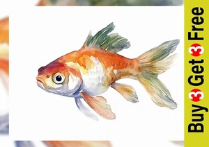 Orange Goldfish 5"x7" Print on Matte Paper | Flowing Finned Watercolor Fish - Picture 1 of 17