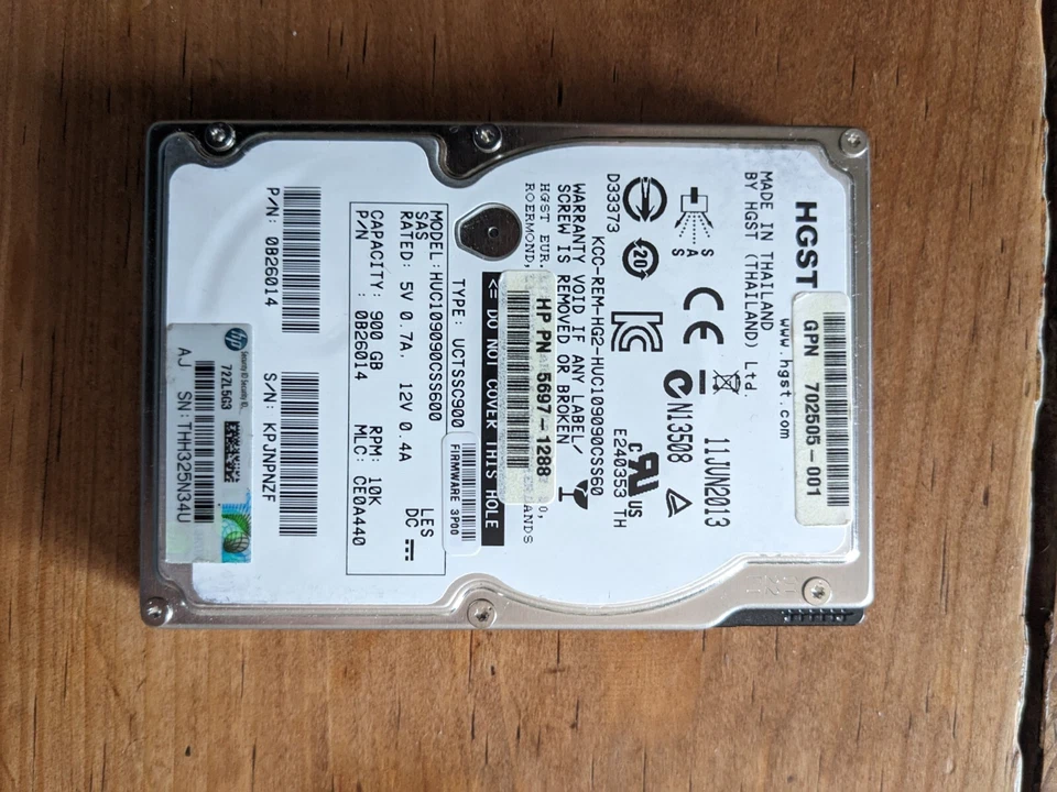 HP/HGST HUC109090CSS600 2.5" 900GB SAS 10K 6Gbps HP PN 5697-1288 - Image 1 of 1