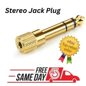 Gold 6.35mm Stereo Jack Plug to 3.5mm Stereo Jack Socket Audio Adaptor UK seller - Picture 1 of 6