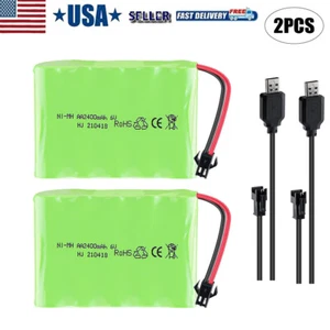 2x 6V 2400mAh Ni-MH AA Battery Pack SM-2P 2Pin Plug with USB Charger for RC Car - Picture 1 of 8