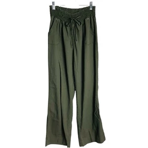 Pantalone boho Cavalini misto lino donna L verde gamba larga elastico in vita pull on - Foto 1 di 7