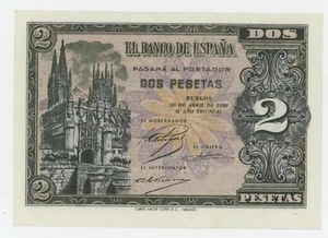 Spain España 2 Pesetas 30-4-1938 P 109.a UNC Uncirculated Banknote Serial M - Picture 1 of 2