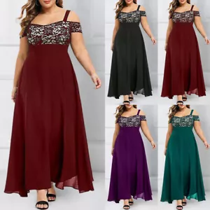 Plus Size Women Lace Chiffon Maxi Dress Cold Shoulder Cocktail Evening Long Gown - Picture 1 of 19