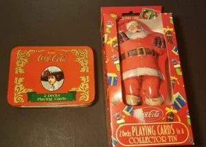 LOT 2 DECKS SETS COCA-COLA Lady w/ hat & Santa PLAYING CARDS IN METAL TIN SEALED - Picture 1 of 12