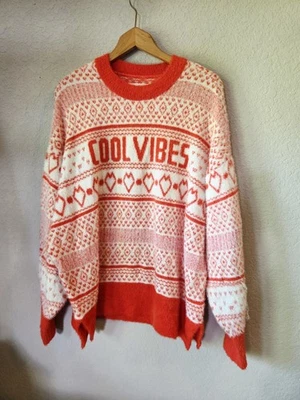 Suéter Aerie Talla Grande Flurry Gran Tamaño Fair Isle Naranja COOL VIBES Extra Suave Foto 1 de 4