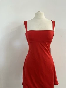 Oh Polly Red Tie Up Back Mini Square Neck Dress Size 10 - Picture 1 of 11