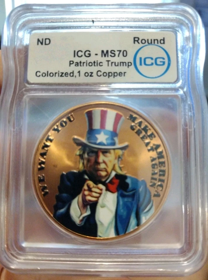 ICG MS 70 Perfect Patriotic Donald Trump Colorized ONE 1oz Copper BEAUTIFUL Coin - Image 1 of 4