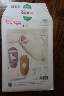 Burda 9421 Baby Nest Bunny Bunting Swaddle Sewing Pattern Babies Infants Uncut - Image 1 of 3