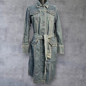 Gap Women XL Denim Trench Coat Dress Belted Button Front Long Sleeve Medium Wash - Picture 1 of 15