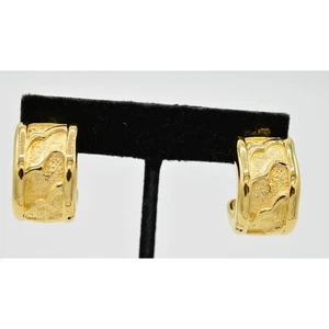 Givenchy Vintage Earrings Hoop Textured Brushed Gold Tone Signed NOS 1980s BinU - Picture 1 of 8
