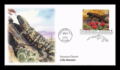 CACTUS GILA MONSTER  LIZARD SONORAN DESERT TUCSON 1999 FLEETWOOD CACHET FDC - Image 1 of 2