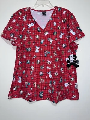 Camisa Médica Médica Tokidoki By Koi Leslie Holiday Para Mujer Talla XL 2 Bolsillos Cuello en V Foto 1 de 4