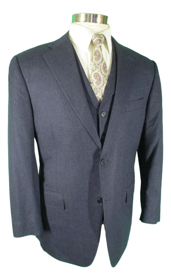 Traje de lana de franela de tres piezas azul oscuro Canali 1934 para hombre 42R Italia Foto 1 de 4