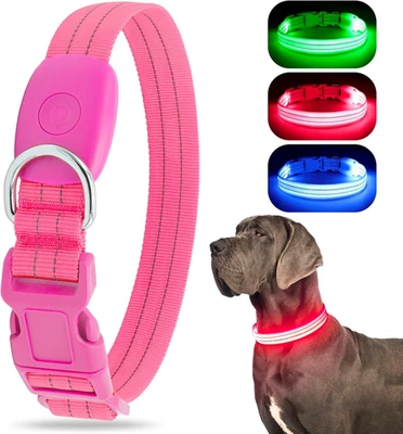 Collare per Cani Con Luce LED, Ricaricabile USB, Impermeabile, Lampeggiante Al B - Immagine 1 di 4