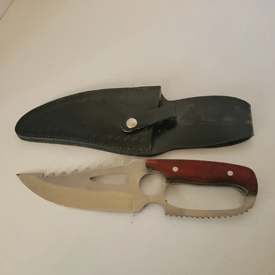 Cuchillo utilitario de combate vintage y funda hoja de acero inoxidable mango de madera Foto 1 de 4