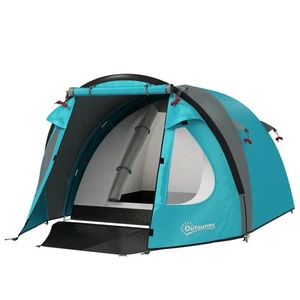 Outsunny Tenda da Campeggio 3 Posti Impermeabile con Camera e Veranda Azzurro - Foto 1 di 10
