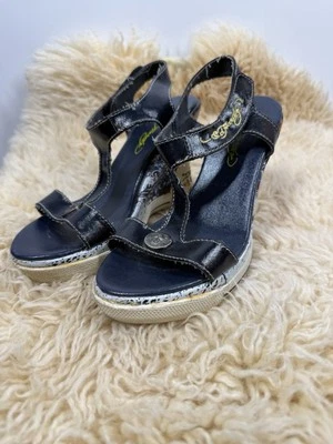 De colección Años 90 Y2K Ed Hardy Koi Pez Tirantes Cuñas Tamaño Pequeño 4” Plataforma Foto 1 de 4