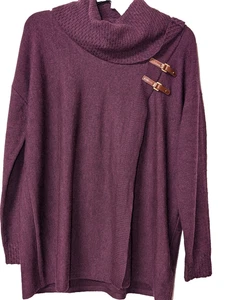 Ellen Tracy Damen Med Merinowolle Rollkragen Schnalle Wickelpullover Pflaume - Bild 1 von 9