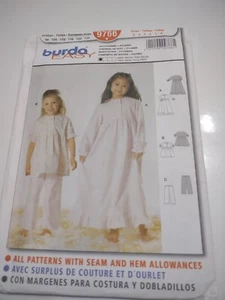 Burda Easy Pattern 9766 Girls' Nightgown and 2 Piece Pajamas Size 3-8 UnCut - Picture 1 of 2