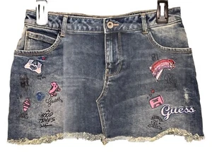 Guess LA Teens Girls Sz 12Y Mini Blue Denim Skirt Front Zip Pockets Logo - Picture 1 of 12