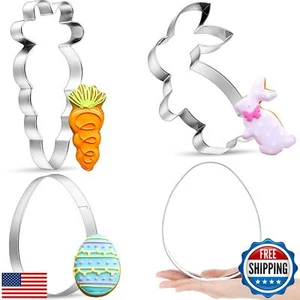 Nuogo 3 Pieces 7.5 Inch Large Easter Cookie Cutters Egg Carrot Bunny Cookie C - Picture 1 of 5