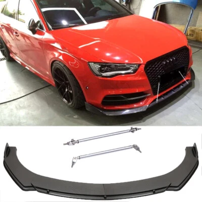 Labio de parachoques delantero estilo fibra de carbono + varillas de puntal para Audi S3 S4 A3 A4 A5 A6 A8 Foto 1 de 4