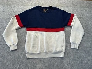 Vintage Dunlop Sweater Small Red Navy Blue Gray Colorblock Sweatshirt Spots - Picture 1 of 13