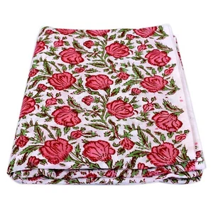 10yard Indian Cotton Hand Block Sanganeri Printed Handmade Cotton Fabric Natural - Picture 1 of 5