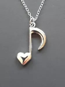 18" Sterling Silver Plated Necklace Musical Note Heart Love Music Charm - Picture 1 of 5