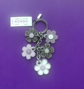 NWT COACH Key Chain Bag Charm Fob Floral Flowers Daisy Mix Leather 92238
