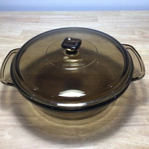 Vintage Anchor Hocking 2 Qt Casserole Dish w Lid 9" Round Amber Glass - Picture 1 of 6