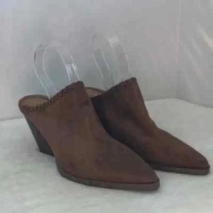 QUPID Pointed Toe Brown Faux Suede Stacked Heel Mules Boots Size 6 Western - Picture 1 of 13