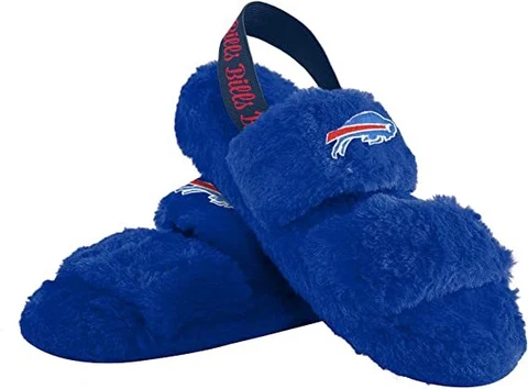 Buffalo Bills NFL FOCO Women's Fur Slide Slipper With Heel Strap Cover