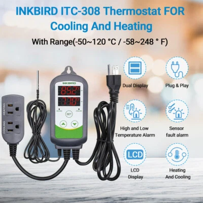 Inkbird ITC-308 Wired Thermostat Heating Cooling Temperature Control -50°C-120°C - Image 1 of 4