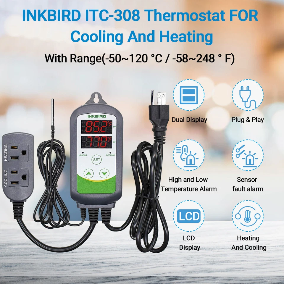 Inkbird ITC-308 Wired Thermostat Heating Cooling Temperature Control -50°C-120°C - Image 1 of 4
