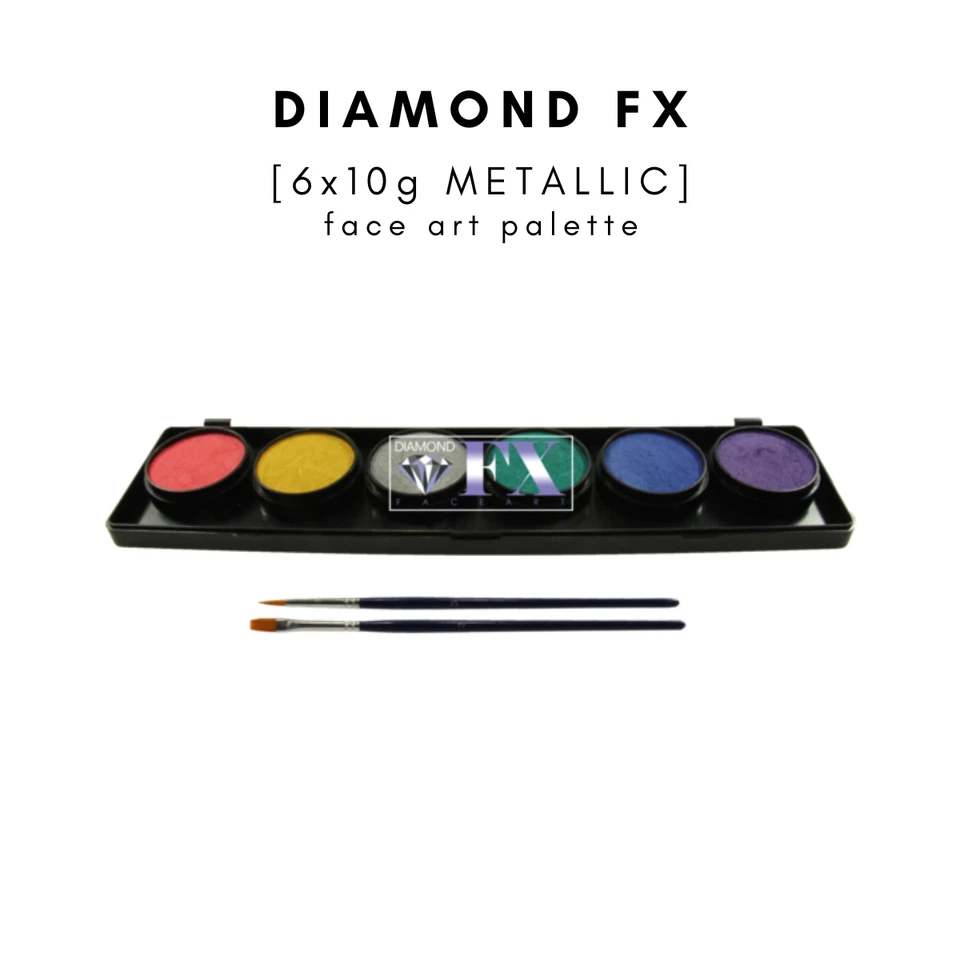 6x10g METALLIC Professional Face Paint palette with brush by Diamond FX