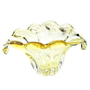 Vintage Teleflora Yellow Art Glass Vase Bowl Flower Flared Petals Lip Hand Blown - Picture 1 of 5
