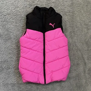 Puma Girls Way 1 Sleeveless Pink/Black Full Zip Puffer Vest  Size Small 7/8 - Picture 1 of 7