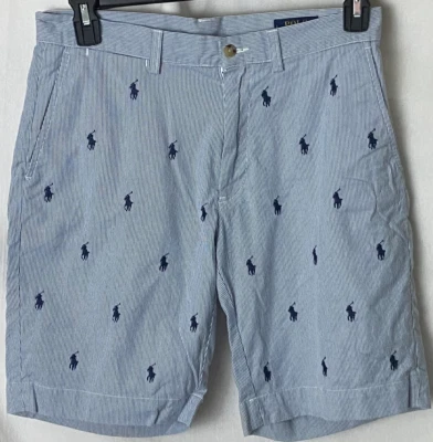 Pantalones Cortos Polo Ralph Lauren 9 in Azul Blanco Rayas Allover Poni Logo Clásicos Talla 30 Foto 1 de 4