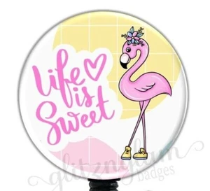 Carrete de insignia de flamenco tropical, carrete de insignia tropical, soporte de insignia, soporte de identificación G6009 - Imagen 1 de 8