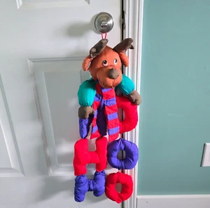 Reindeer Door Hanger Christmas Holiday Decoration Nylon Plush Stuffed Animal Vtg - Picture 1 of 11